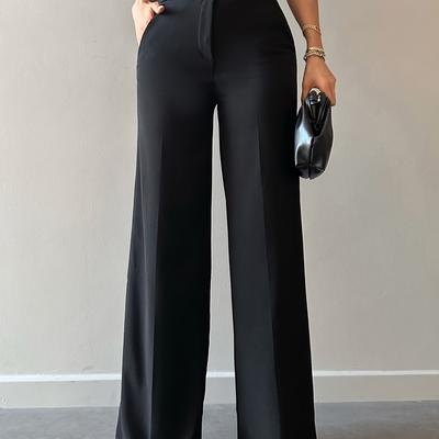 TEMU Women's High-waisted Wide-leg Casual Pants - Black Polyester, Machine Washable, , Casual Attire, Cute Pants Image