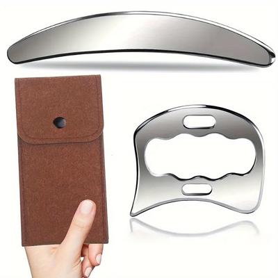 TEMU Stainless Steel Gua Sha Massage Tool Set - 2-in-1 Scraping Board For Full Body, Legs, Waist, Back & Hands - Soft Tissue & - Ideal Gift For , Back Massager Image