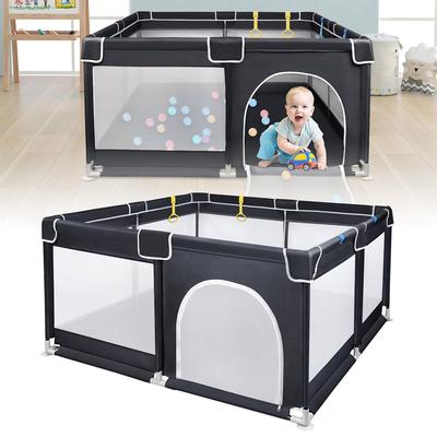 TEMU Va-cerulean Black Playpen With Safety Gate - Breathable Net, Non-slip Base, Design, Active Babies And Young Children, Playpen For |secure Play Area|breathable Netting Image
