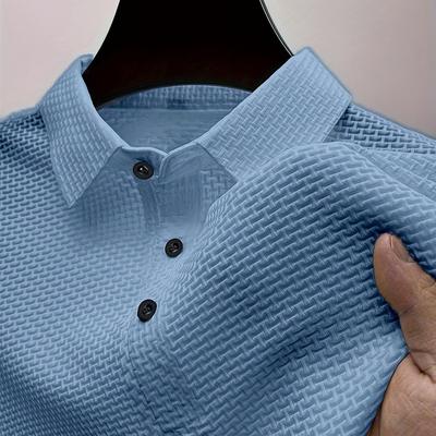 TEMU Men's Casual Summer Short Sleeve Dress Shirt - Lightweight 150g/㎡ Polyester, Button-up With Chest Pocket, Solid Color, Smooth Texture, Casual Attire Image