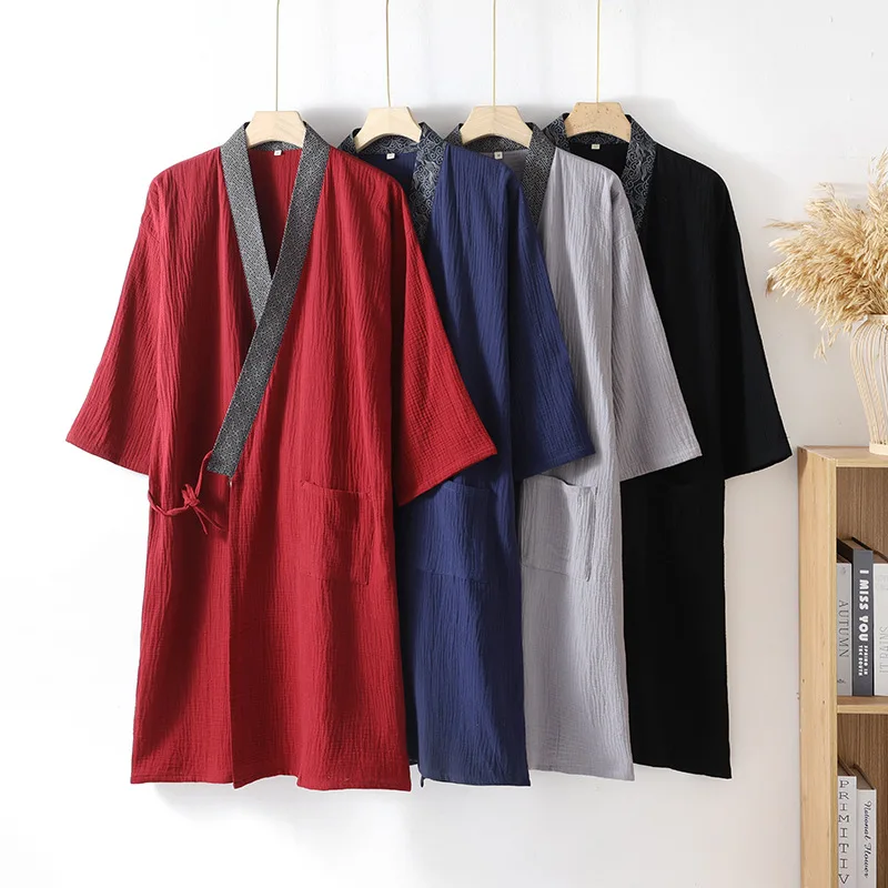 Baumwolle Herren Kimono Roben für Frühling und Herbst Nachtwäsche Plus Größe Yukata Sweatshirt Bademäntel für Homewear Männer Kleidung Image