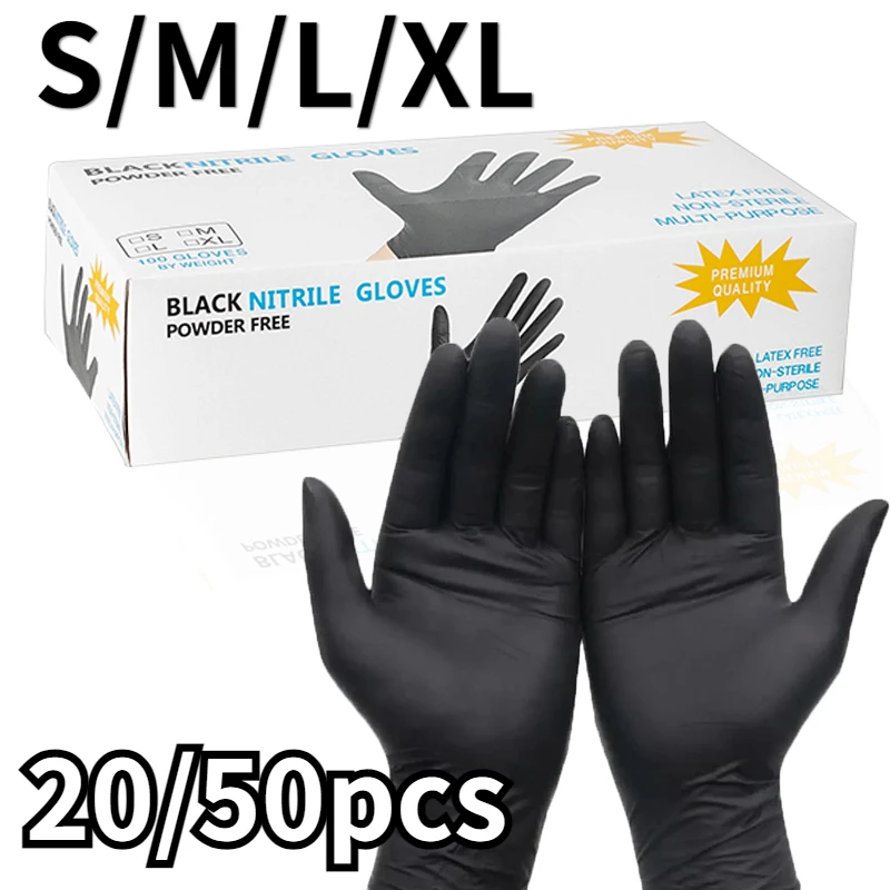 20/50PCS Schwarz Nitril Handschuhe Verdickt Langlebig Wasserdichte Nitril Handschuhe Haushalt Reinigung Auto Reparatur Haar Färben Tattoo Werkzeuge Image
