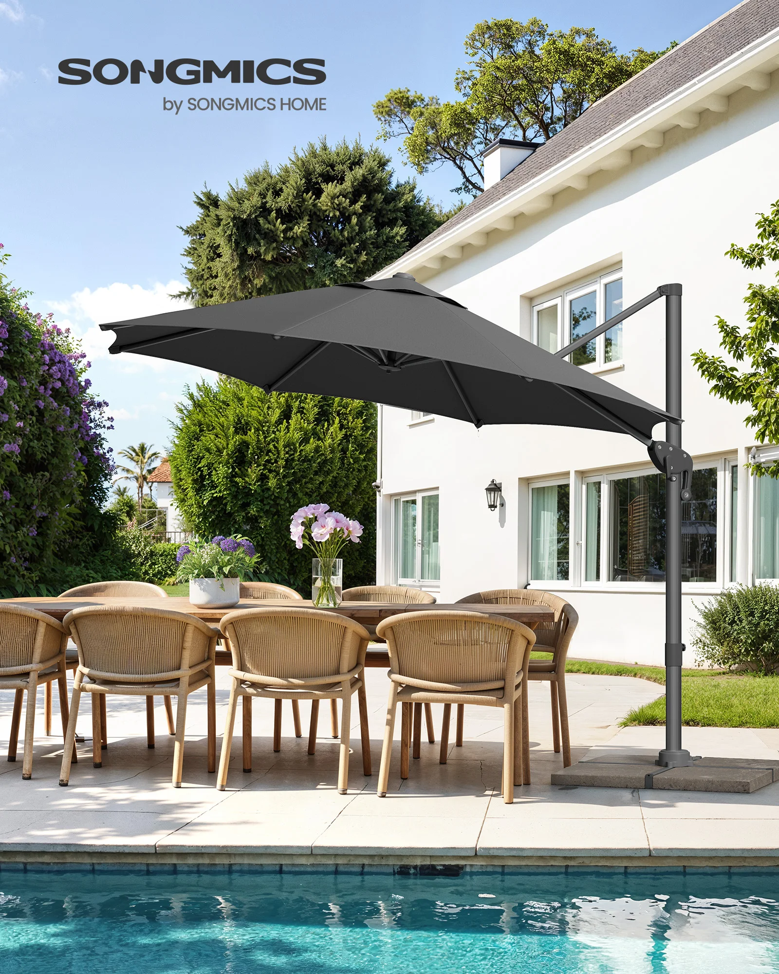 SONGMICS Ampelschirm, Sonnenschirm Ø 300 cm, UV-Schutz bis UPF 50+, um 360° drehbar, Balkonschirm, Neigungswinkel verstellbar Image