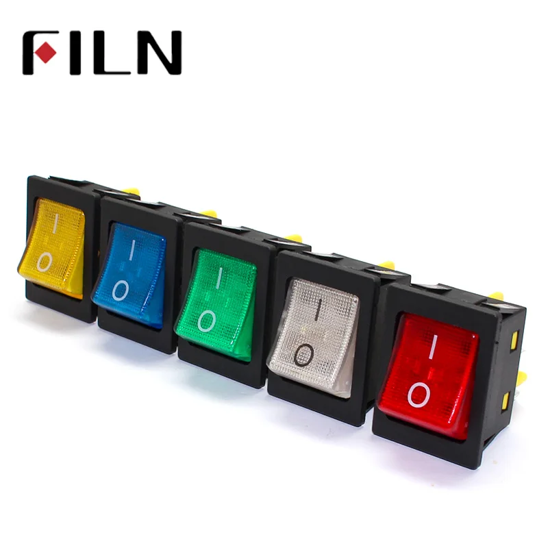 30 A 250 VAC Hochleistungs-KCD4-Wippschalter zum Ein- und Ausschalten, DPST-LED-Schalter, 4-polig, rot, grün, blau, weiß, gelb Image