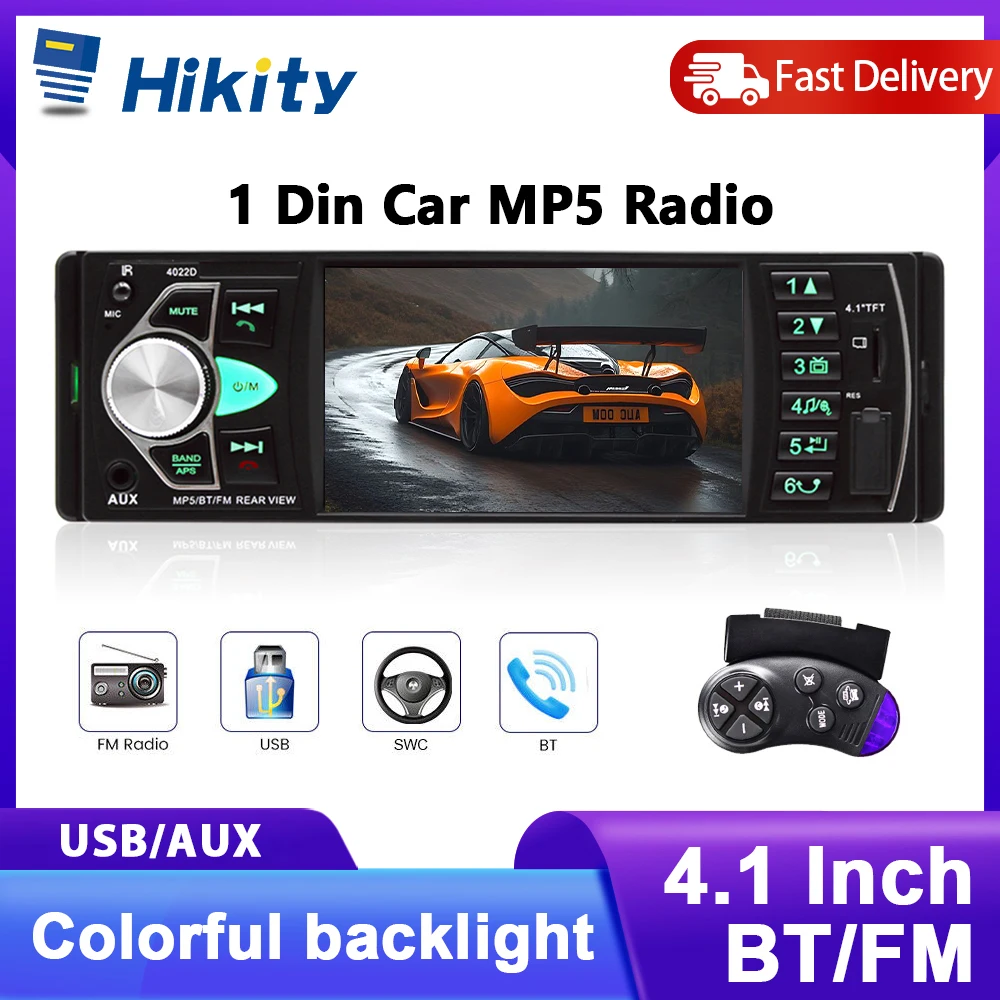 Hikity 4,1 zoll Auto Stereo 1Din Auto Radio 60W FM Fernbedienung Multimedia Player Bluetooth MP5 Player Unterstützung TF karte Autoradio Image