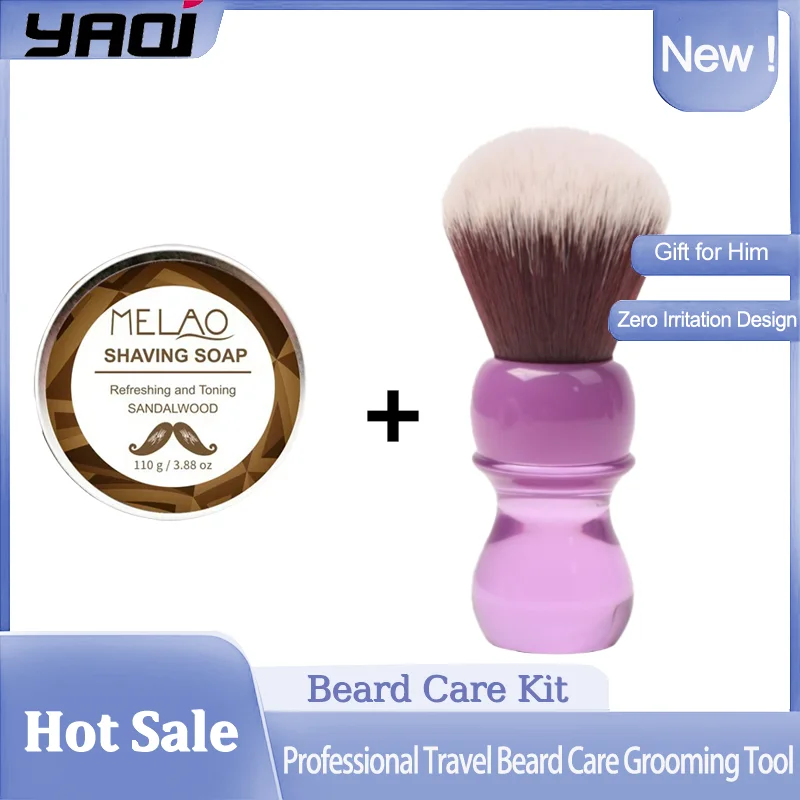 YAQI 24mm Lila Griff Nerz Kunsthaar Knoten Herren Nass Rasierpinsel & Bart Rasierseife Kit Professionelles Heimpflegewerkzeug Image