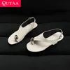 QUTAA 2025 Mode Hausschuhe Frauen Sandalen Flache Schuhe Aus Echtem Leder Pumps Offene spitze Party Sommer Kleid Schuhe Größe 34-40