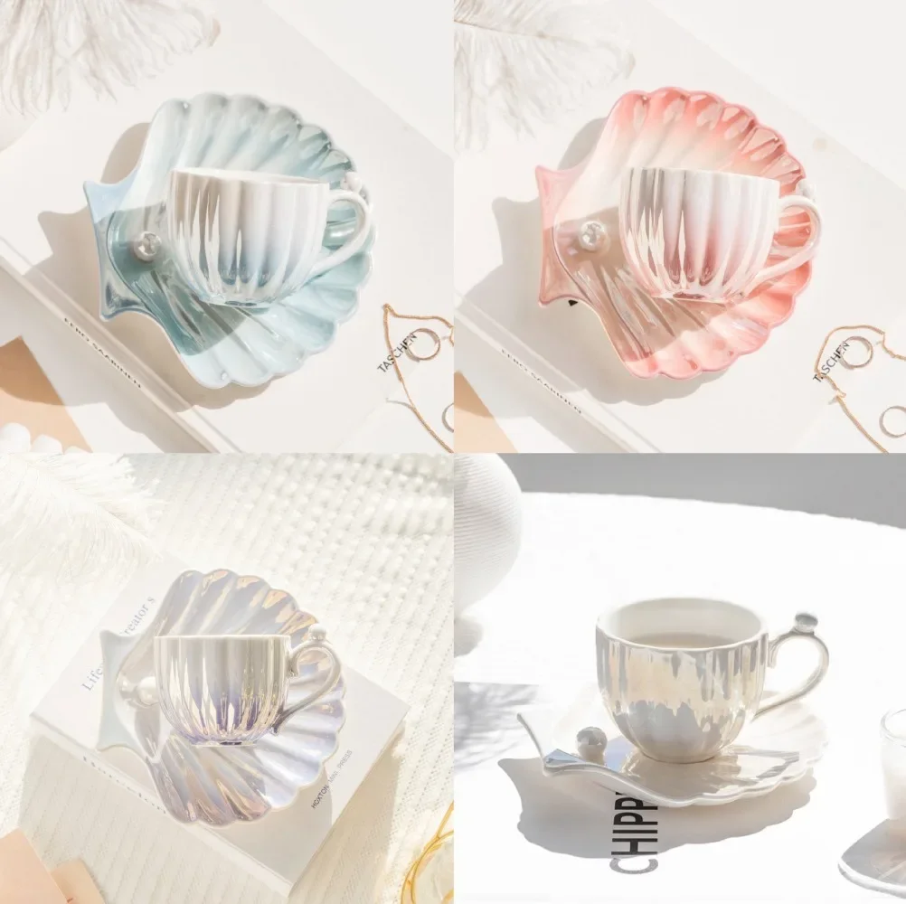 200-300 ml Muschelförmige Kaffeetasse Ins Milchbecher Nachmittagskaffeetasse Teetasse Hochwertiges und exquisites Haushaltsbecher- und Teller-Set Image