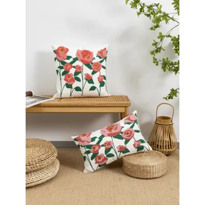 1pc Rose gemusterte Baumwolle Segel Stoff Kissen bezug mit modernen minimalist ischen Stil geeignet für Wohnkultur Wohnzimmer Schlafzimmer Image