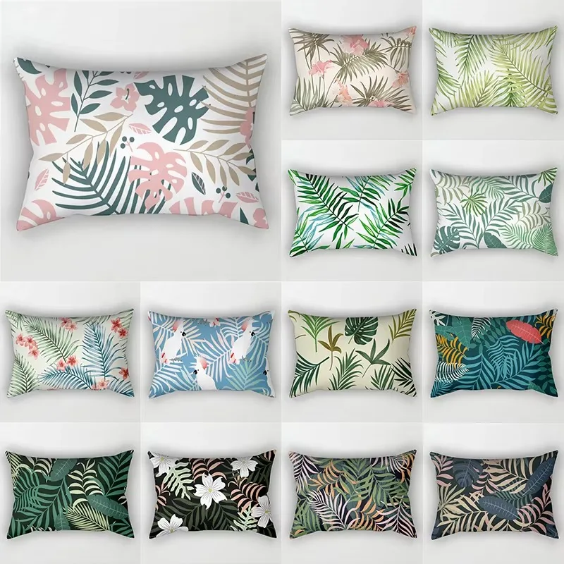 30 x 50 cm grüner tropischer Blattmuster-Druck, dekorative Wohnzimmer-Rückenlehne, Heimtextilien, rechteckiger Polyester-Kissenbezug