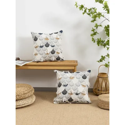 1pc mehrfarbiger Kissen bezug aus Baumwoll segel mit fächerförmigem Muster und modernem und minimalisti schem Stil, geeignet für die Inneneinrichtung Image