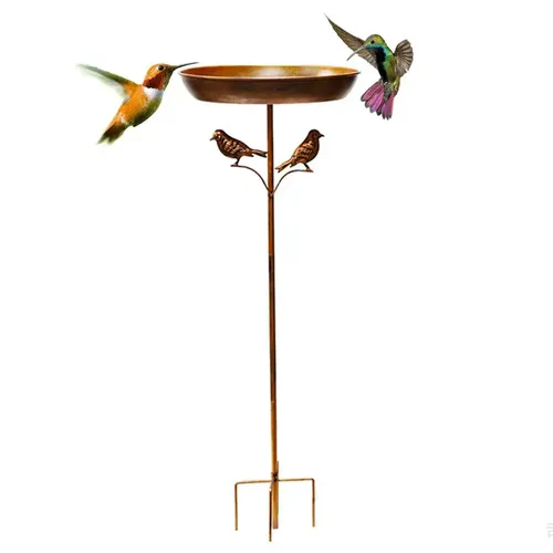 Vogelbadewanne aus Metall, 30,5 cm, Vogelfutterschale mit Pfahl, rostfrei, für den Außenbereich, Retro-Vogelbad, lockt Vögel für Garten, Hof, Rasendekoration an