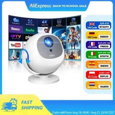 ​XGODY 350 ANSI 4K Portable Android Projector with WiFi6 Bluetooth 50% Zoom Electric Focus for Home Theater
