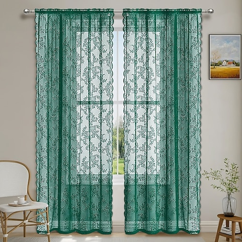 Französische Spitze bestickte Vorhänge Schlafzimmer transparente Tüllvorhänge Stangen-Taschenfenstervorhänge 2 Paneele Vorhänge Image