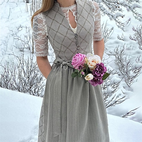 Oktoberfest Kleid Dirndl Trachtenkleider Dienstmädchen Bayerisch Deutsch Wiesn Damen Karneval Bier Festival Stoff im traditionellen Stil Kleid Schürze Ohne Bluse Image