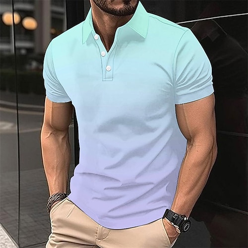 Herren Polo Polo mit Knopfleiste Lässig Sport Revers Kurzarm Mode Basic Schrittweise Knöpfe Sommer Frühling Hellrosa Hellblau Rosa Blau Himmelblau Hellhimmelblau Polo Image