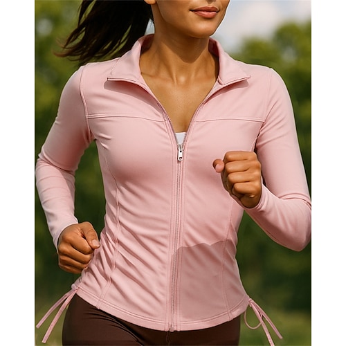 Damen Einfarbig Laufjacke Outdoorjacke Sommer Frühling Vollreißverschluss Langarm Sportlich Schnelltrocknend Leicht Elastisch Atmungsaktiv Tennis Golfspiel Laufen Rosa Marinenblau Sportbekleidung Image
