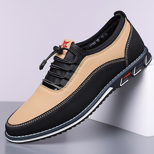 Beige-schwarze Sport-Sneaker für Herren mit elastischer Schnürung und gepolsterter Sohle – bequeme und stylische Sportschuhe für die Freizeit, zum Laufen und für Outdoor-Aktivitäten Image