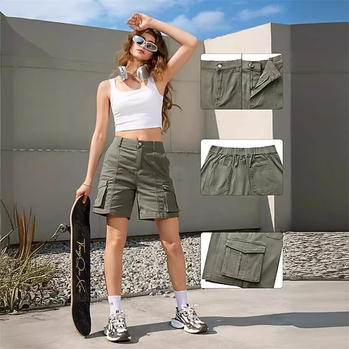 Damen Laufshorts Cargoshorts Wandershorts Sommer Außen Normale Passform Schnelltrocknend Shorts Elastischer Bund Schwarz Weiß Elasthan Jagd Klettern Camping / Wandern / Höhlenforschung S M L XL XXL Image