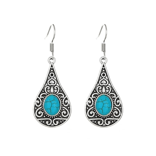 Türkisfarbene Herz-Ohrhänger im Boho-Stil für Damen – Vintage-Akzente aus Silber, baumelndes Design aus Naturstein für freigeistige Frauen, ideal für Musikfestivals, Freizeitausflüge und als Geschenk Image