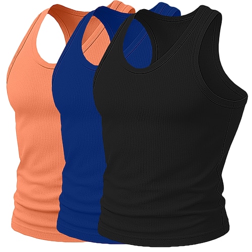 Herren Tank Top Unterhemd Ärmelloses Shirt Muskelshirt Ärmellos Tiefes U Rundausschnitt Rundhalsausschnitt Sommer Einfarbig Grubenstreifen Mode Designer Sportlich 3 Teile Mehrfachpackung Gerippt Image