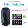 Adattatore per auto Android Carplay wireless 2 in 1 Luce ambientale colorata Converti cavo in mini