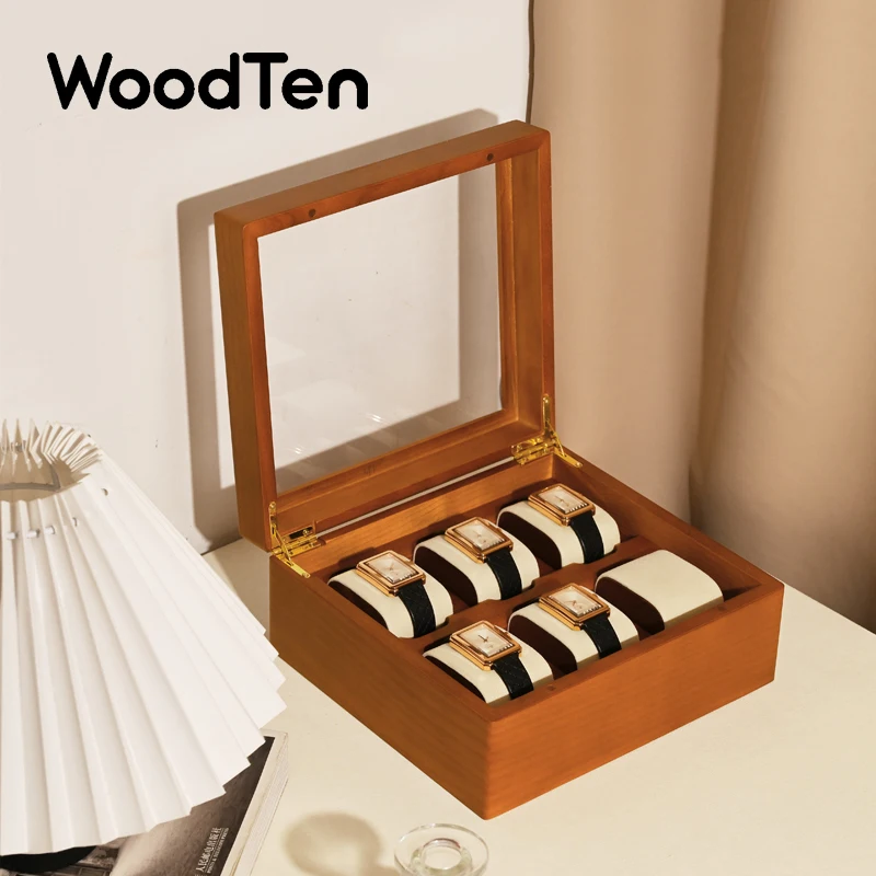 WoodTen 1/2/6 Griglia Scatola per orologi Organizzatore per orologi in legno Orologio portatile Borsa per cuscino Scatola per orologi Bracciale per gioielli Custodia per orologio da polso
