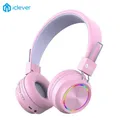 Cuffie Bluetooth per bambini iClever, luci colorate LED, limite di volume 94 dB, wireless e cavo,