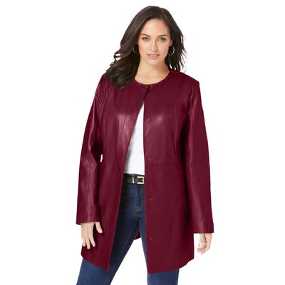Plus Size Women's Three-Quarter Leather Jacket by Jessica London in Merlot (Size 16 W)