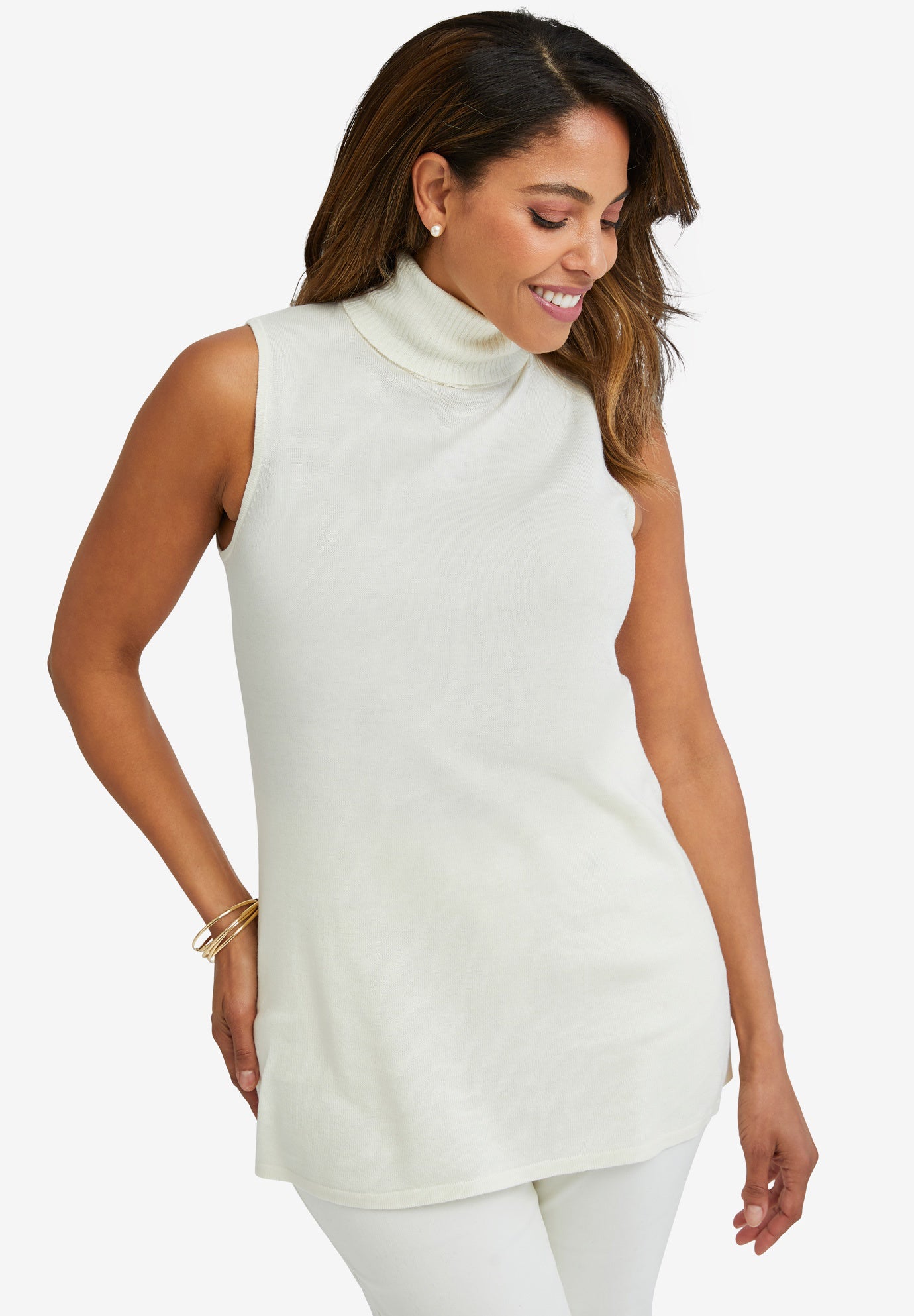 Plus Size Women's Carefree Cashmere Sleeveless Turtleneck Shell by Jessica London in Ivory (Size 22/24) Cashmere Blend Sweater
