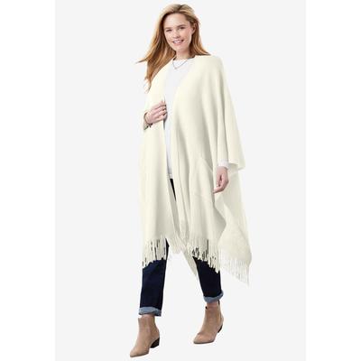 Plus Size Women's Fringed Cape by Woman Within in Ivory Sweater