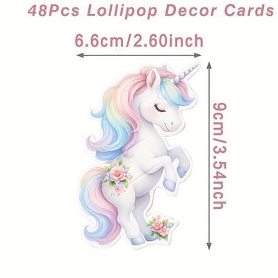TEMU 48pcs, Colorful Unicorn Lollipop Cardstock, Colorful Unicorn Pattern Decorative Lollipop Decor Cards, Decorations, Party Packs, For Birthdays, Image