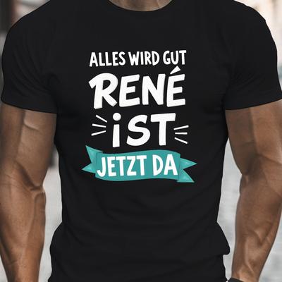 "TEMU [lightweight Design] Men's German Rene Print Tee - Casual Crew Neck, Short Sleeve, Lightweight Summer Shirt With "alsgewird Gut Rene" Design, Comfortable Polyester Fabric For Casual Attire" Image