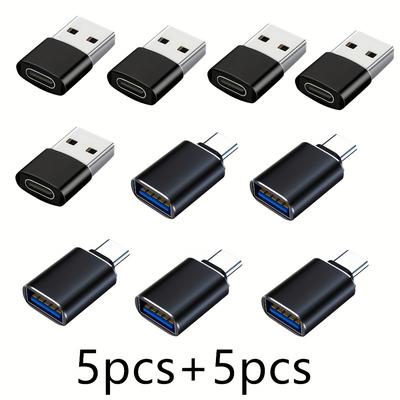 TEMU 10pcs Usb To Usb C Adapter, Usb3.0 Connector Fast Charging Data Usb Otgnlator For Iphone 16/15 Macbook Ipad, 36v Max Operating Voltage, Female To Male Polarity, For Effortless Transfer Image