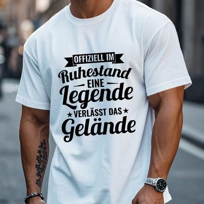 TEMU [relaxed] Men's Retirement Legend Graphic T-shirt - Casual Summer Short Sleeve Crewneck, Beige Polyester Tee With Humorous German Text, Lightweight & Breathable For Casual Attire Image