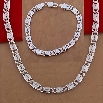 TEMU European And American Simple Couple's Matching Flat Ring Heart Lock Necklace + Bracelet High-end Set Gift For Boyfriend/girlfriend Wedding Image