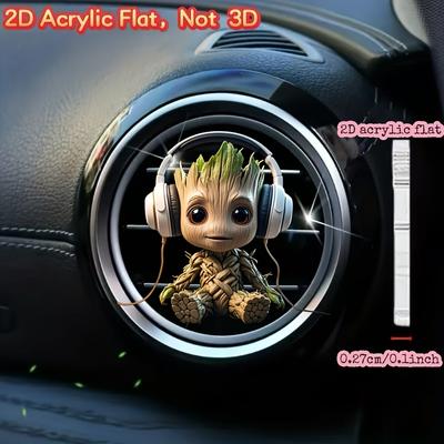 TEMU 2d Flat, 1pc Acrylic Cute Groot Wearing Earphones Car Air Conditioner Trend Incense, Car , Acrylic Car Trend Decoration Clip, Car Freshener, Good- Interior, 2d Flat Image