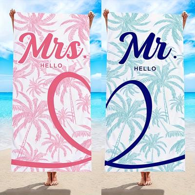 TEMU 2pcs Couple Beach Towel Set, 100% Polyester, 250gsm Microfiber, Lightweight And Ultra Soft With Tree And Letter Print, Durable And Quick-dry, Suitable For Or Resort Use Image