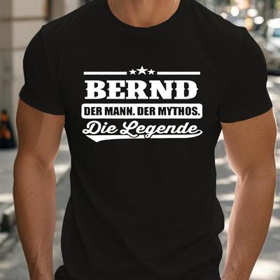 "TEMU Men's German Quote T-shirt - Casual Crew Neck, Short Sleeve Summer Top With "der Lägende" Print, Light Gray, Polyester, Regular Fit For Adults" Image