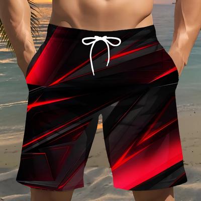 TEMU Men's Quick-dry Swim Trunks With Vibrant Geometric 3d Print - Casual, Regular Fit, Beach, Pool, Gym, And Outdoor Activitie Image