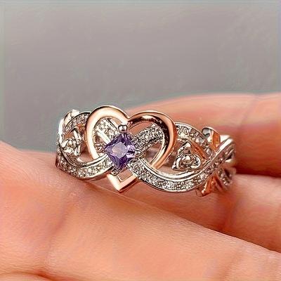 TEMU Delicate Purple Synthetic Zirconia Anniversary Engagement Wedding Ring Image