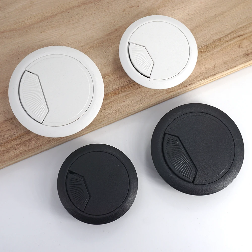 Kunststoff-Drahtlochabdeckung, Auslassanschluss, Tisch, Computer, PC, Schreibtisch, runde Kabeltülle, Leitungshalter, Weiß, Schwarz, 50 mm/53 mm/60 mm/80 mm Image