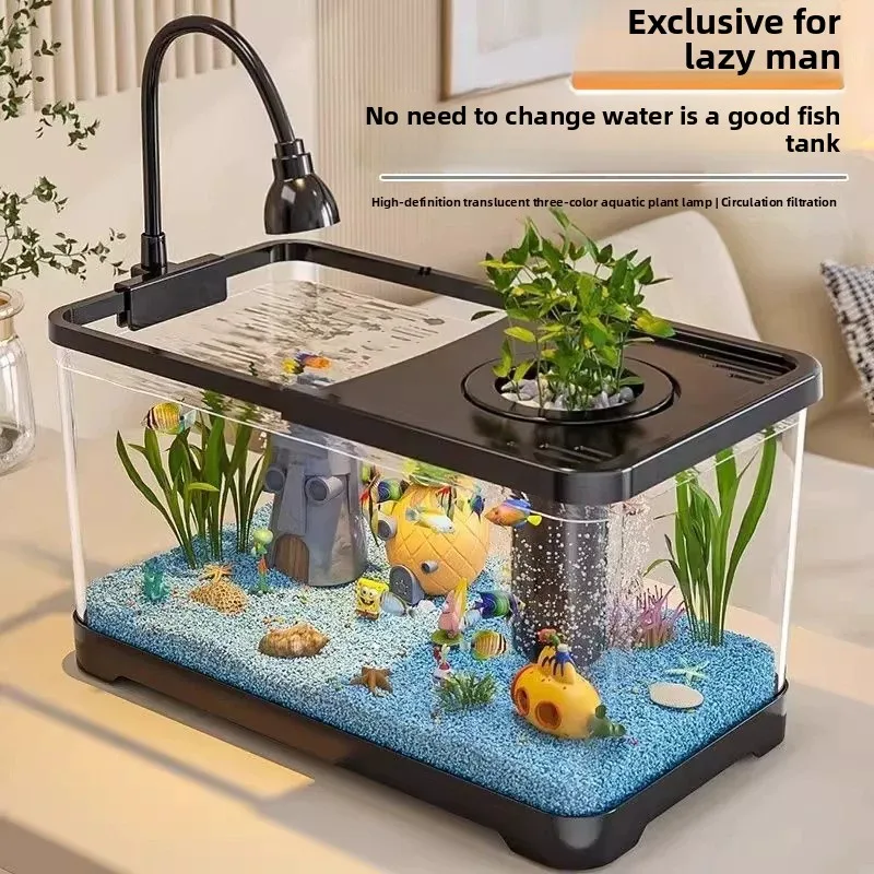 Aquarium 2025, neue Heimlandschaftsgestaltung, kompletter Satz ökologischer Wassertank mit Abdeckung, transparenter Desktop-Goldfischtank Image