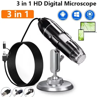 1600X 3in 1 Digital Microscope Camera Portable Electronic Scanner For Soldering LED Magnifier Type-C