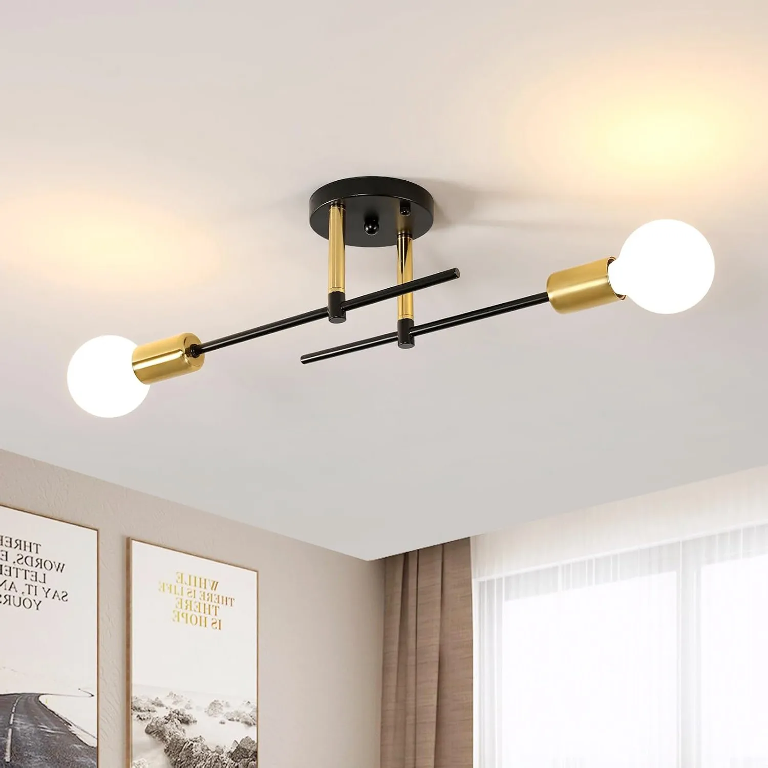Vintage-Deckenlampen, schwarzer Kronleuchter, 2 Glühbirnen E27 Schlafzimmer-Deckenleuchten für Wohnzimmer, Küche (Glühbirnen sind nicht im Lieferumfang enthalten)