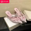 QUTAA 2025, Mode Frauen High Heels Sandalen Schuhe Sexy Bogen Spitz Party Hausschuhe Schuhe Slingback Größe 34-39