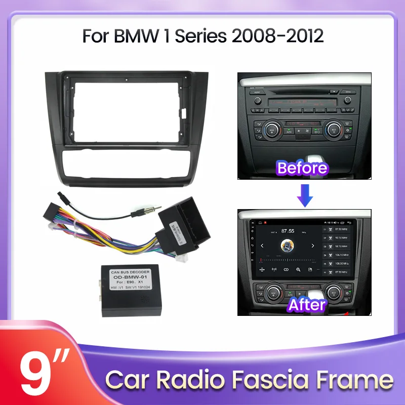 9 Zoll 2din Auto-Stereo-Player Blenden rahmen für BMW 1er E81 E87 Platte Canbus Box Decoder Adapter Montage Dash Trim Kit Kabel
