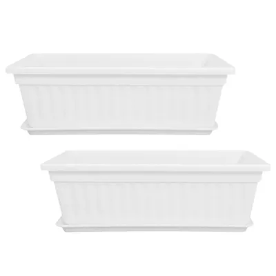 2 Pcs Large Rectangular Thickened Vegetable Planting Bins White Plastic Garden Planters With Tray For Home Flower Pot Outdoor