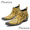 Rot Gelb Schlangenleder Stiefeletten Herren Schnalle Riemen Metall Spitze Zehen Echtes Leder Slip On