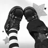 Punk Metall Kette Chunky Plattform Stiefeletten Frauen 2025, Winter Dicken Boden Denim Stiefel Frau Schwarz Gothic Lolita Schuhe